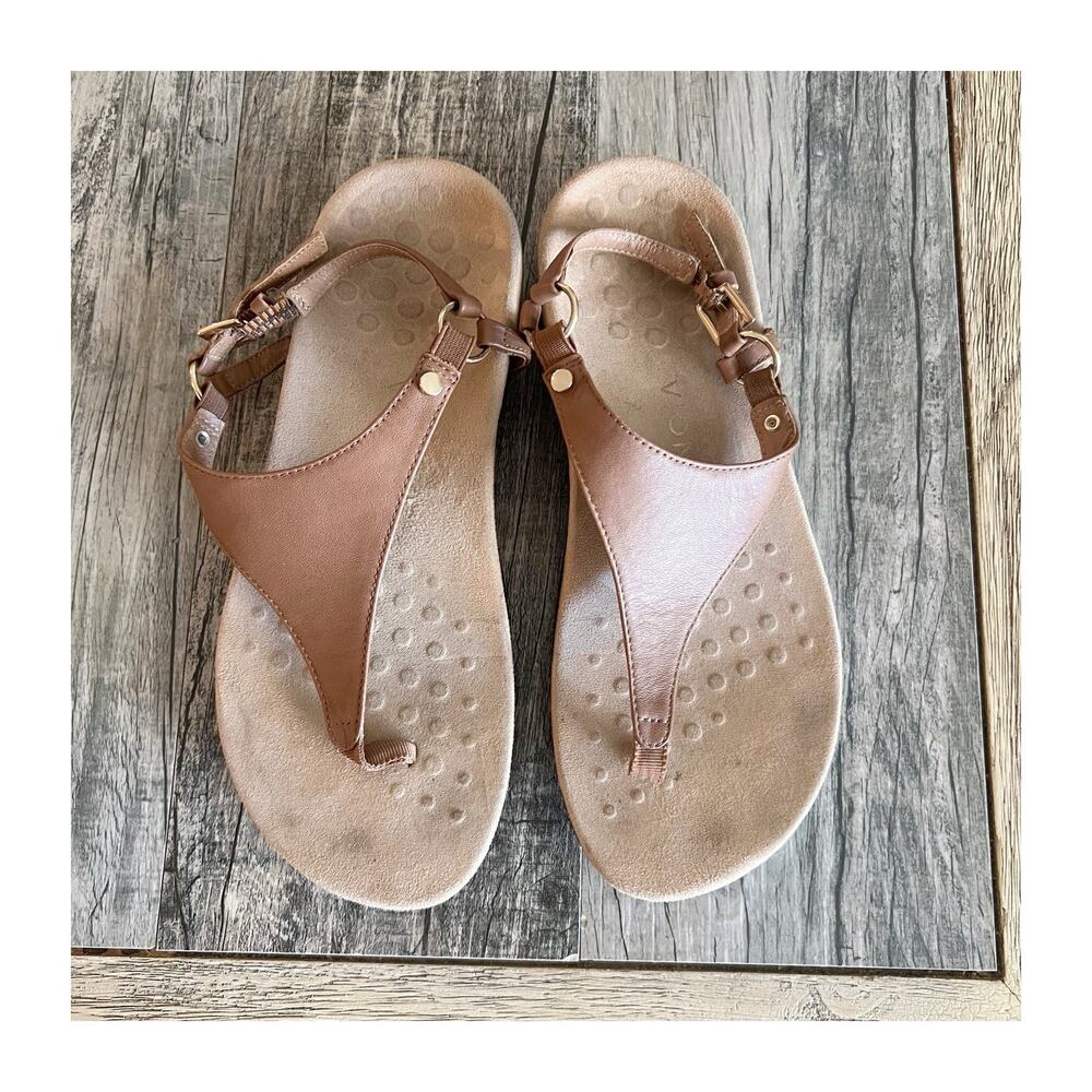 Vionic Women’s Rest Kirra Backstrap Tan Brown Leather Thong Sandals Size 9 Ortho
